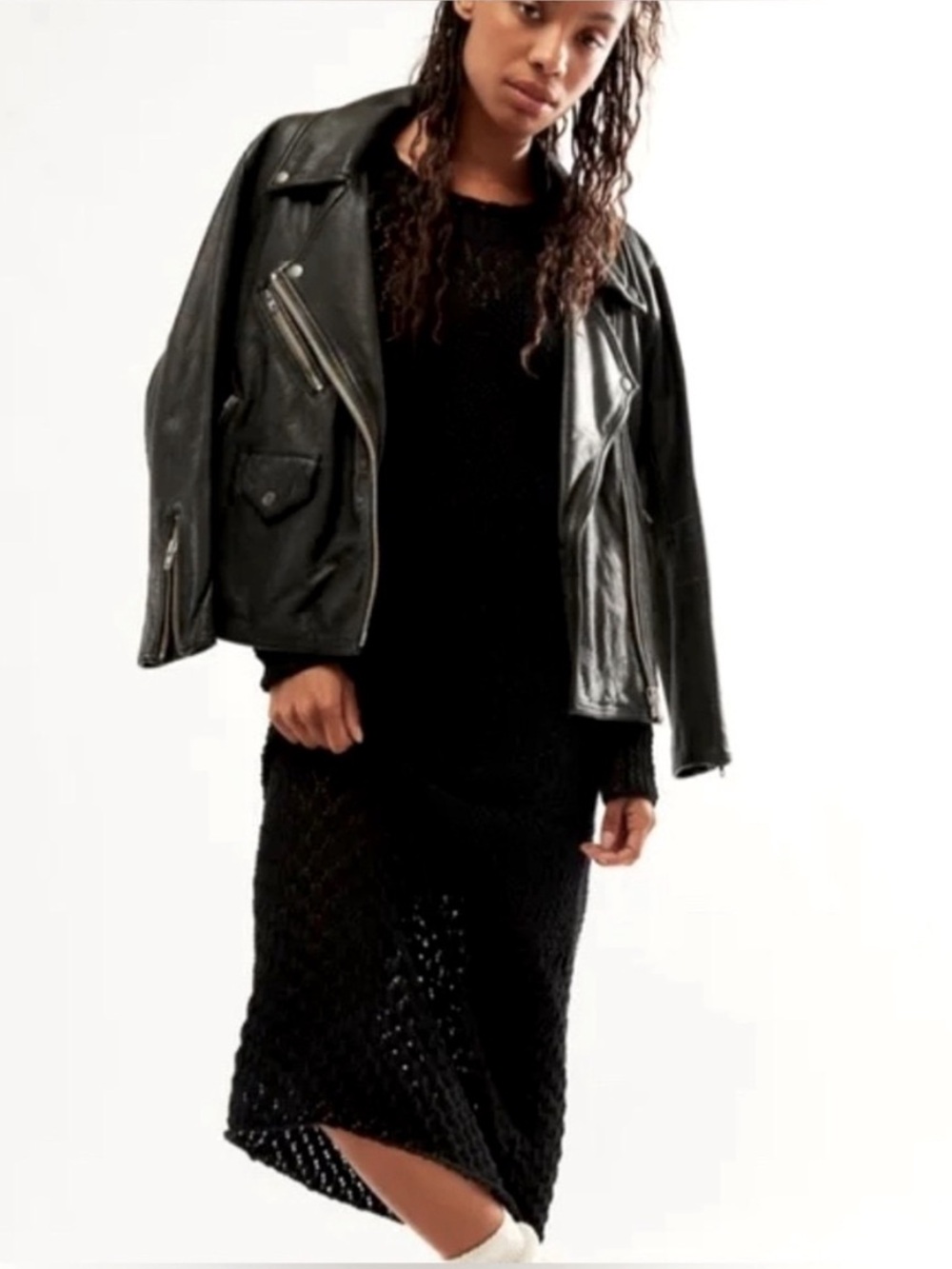 Free People Dia Black Crochet Long Sleeve Maxi Dress